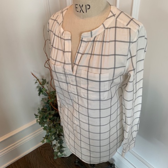 LOFT Tops - LOFT Women's Banded Collar Window Pane Blouse